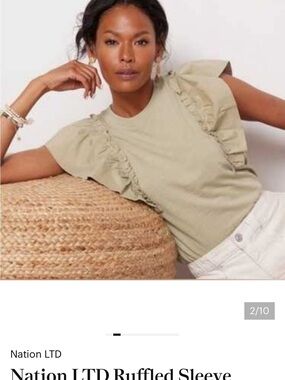 Nation LTD Olive Ruffle Sleeve Crew Tee